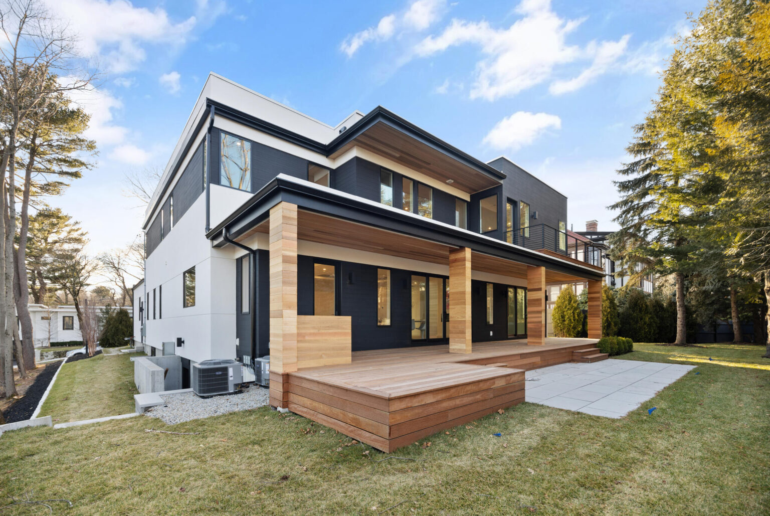 Contemporary exterior with wood accents, Southern California property.