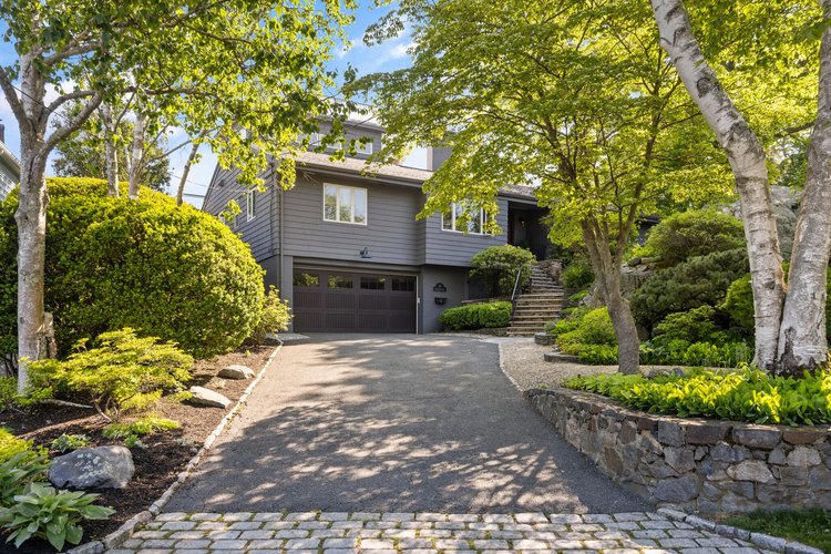 Driveway and front yard with mature trees — San Fernando Valley property.