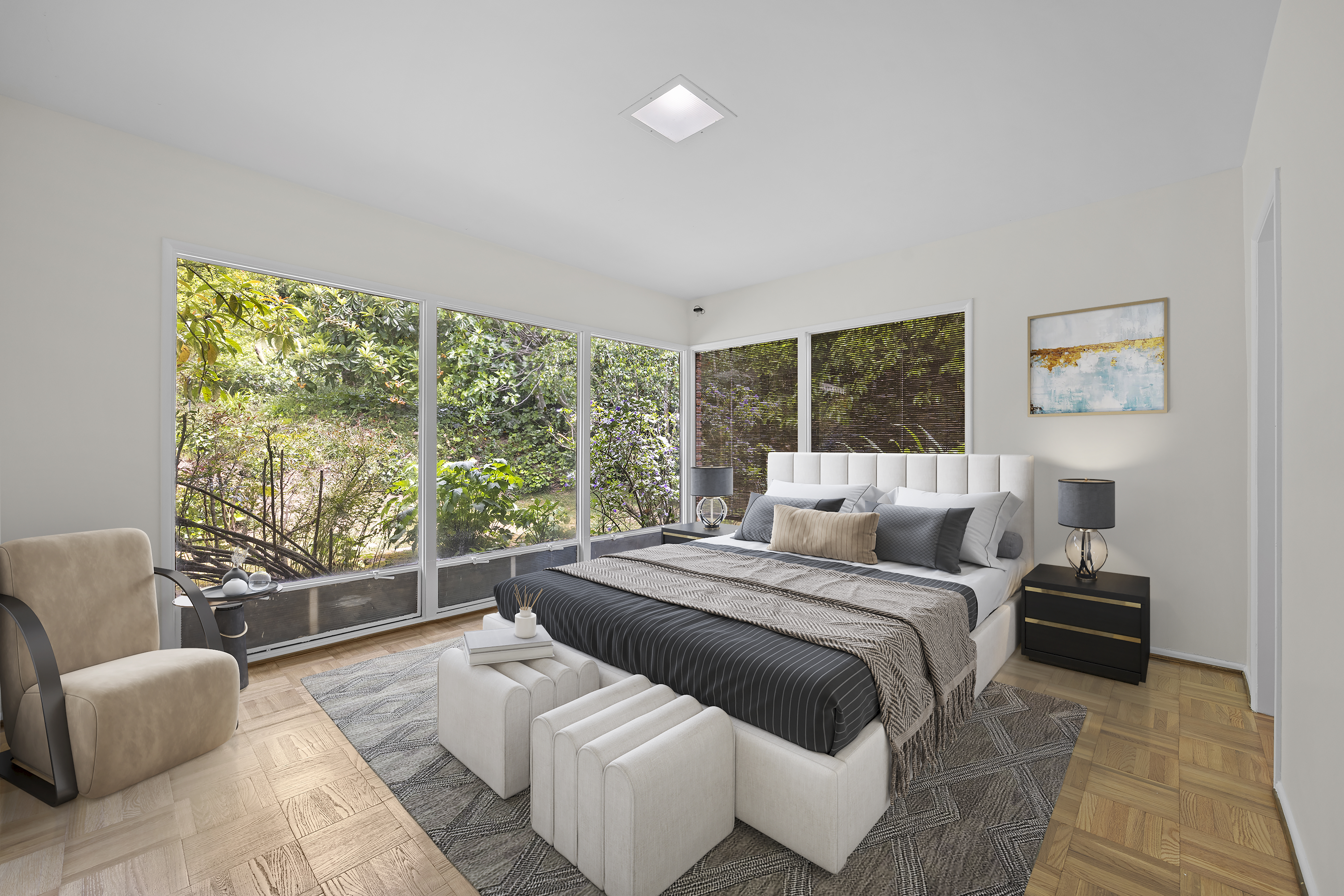 Bedroom with large corner windows, San Fernando Valley listing