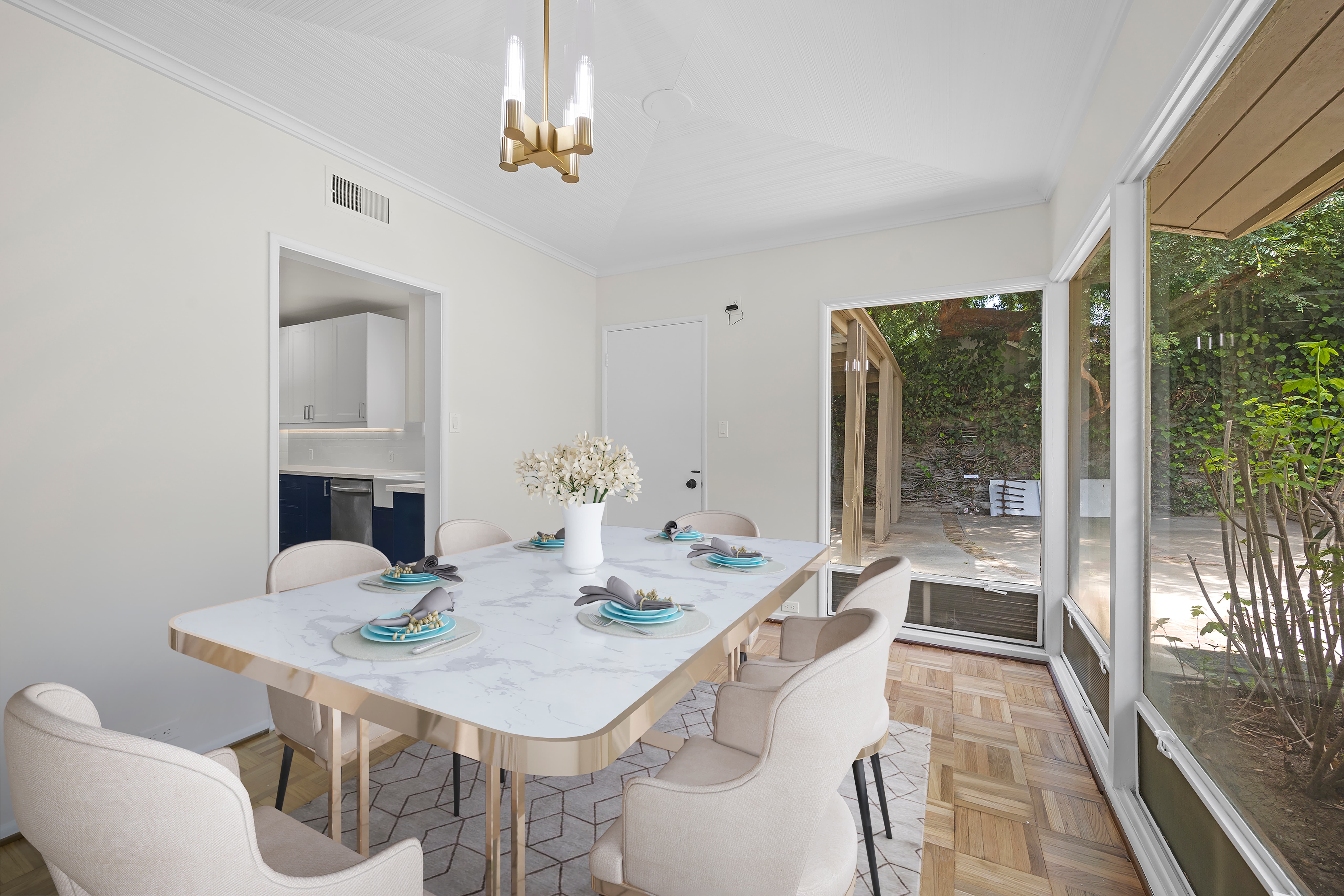 Styled dining table in modern LA apartment