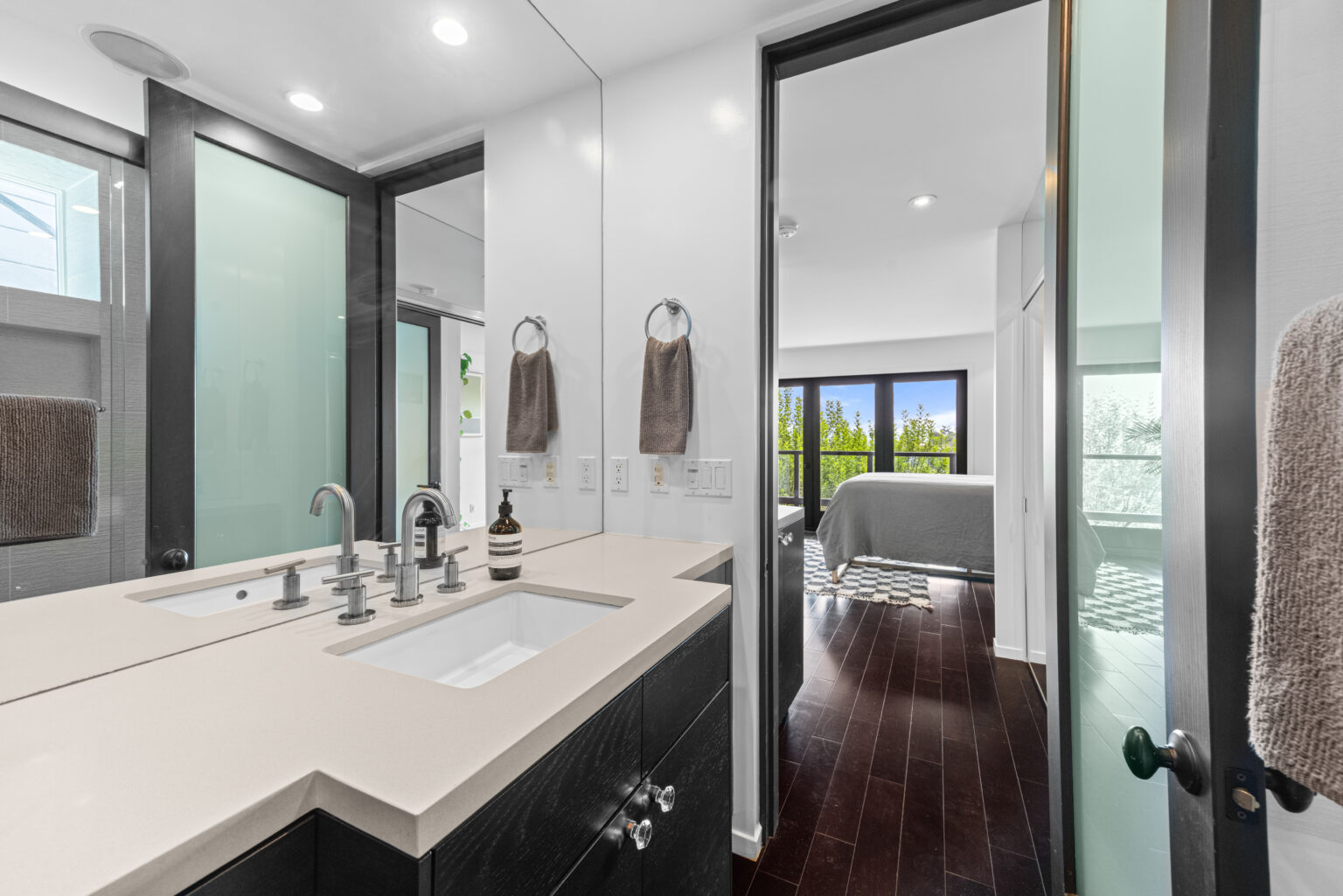Updated bathroom vanity with double sinks, SFV home.