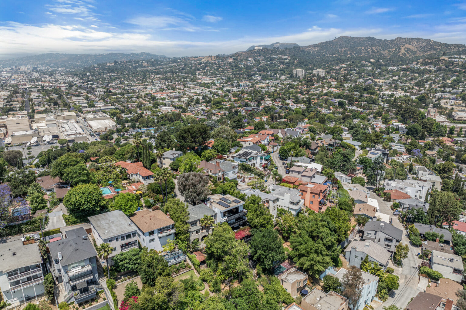 Drone shot of SFV hillside homes, captured by L.A. REP.