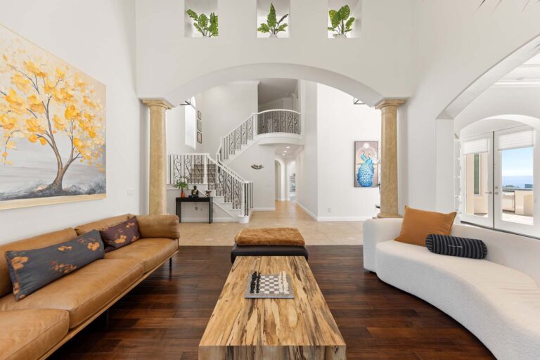 Living room with two sofas and wood coffee table