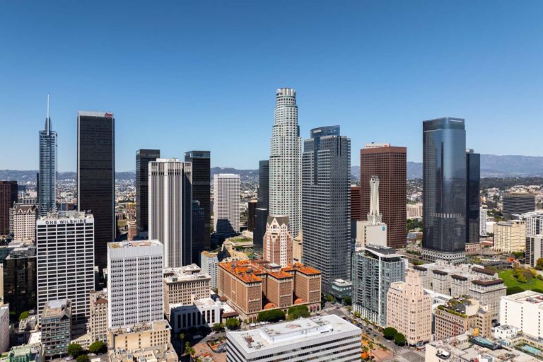 Downtown LA skyline on sunny day